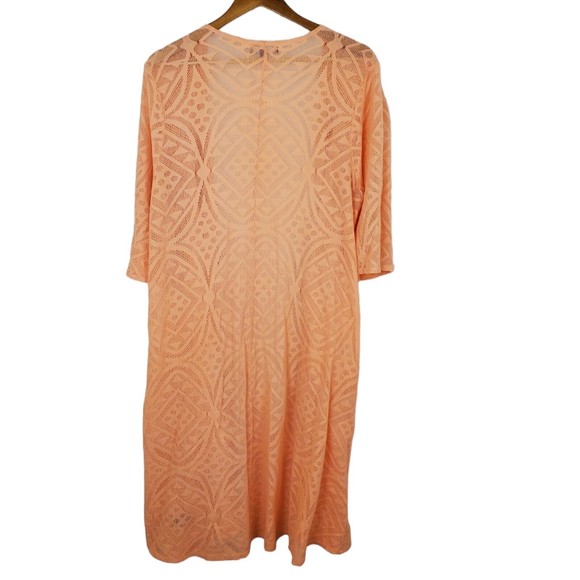 Torrid Peach Crochet Lace Open Front Long Cardigan Duster Cover Up Size 1/2 - Picture 2 of 4